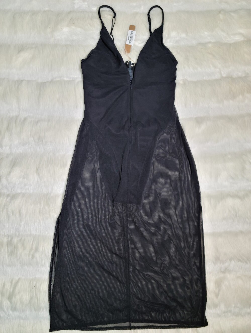 Skims Body Mesh Plunge Midi Dress Black Onyx Women Small NEW